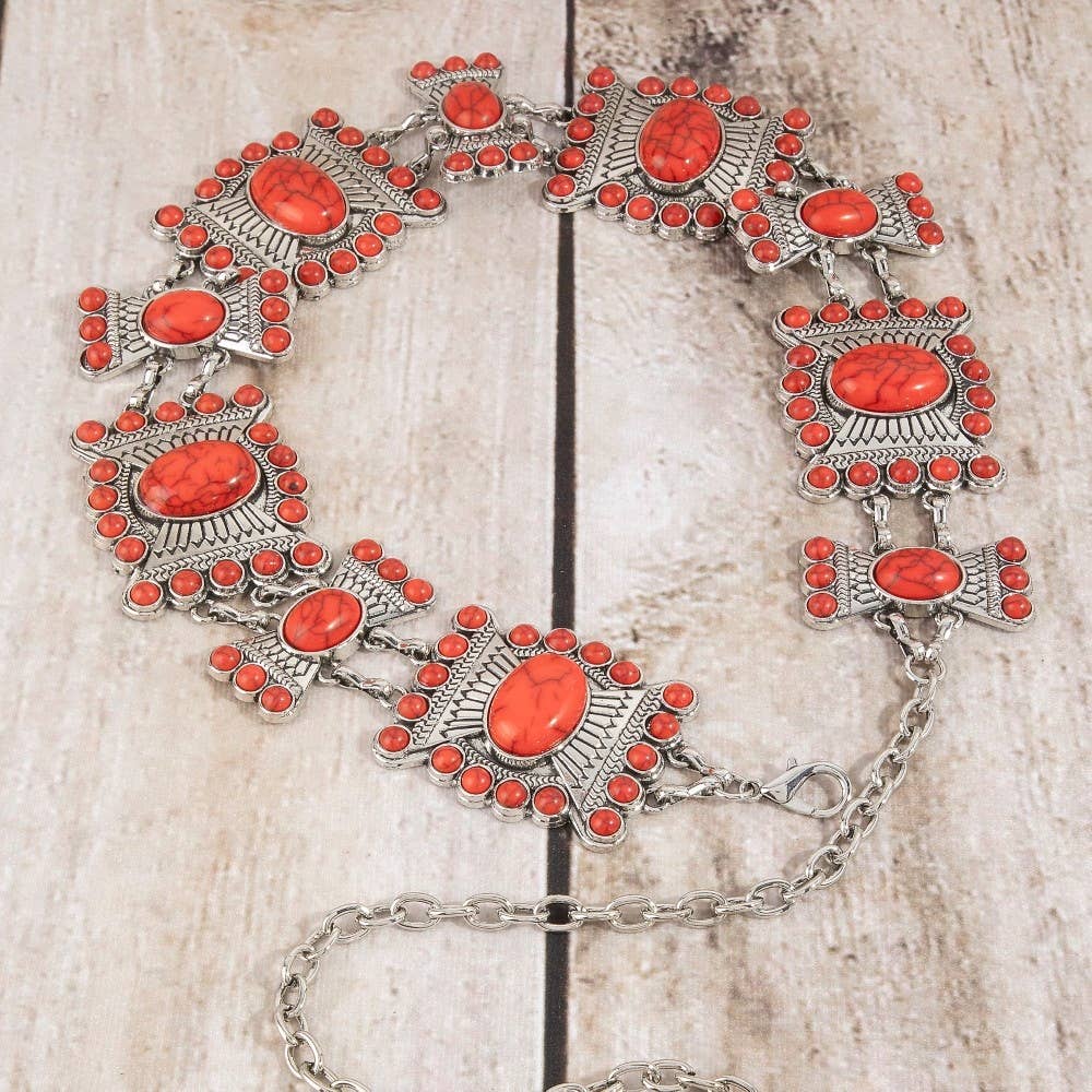 Stone Geometric Concho Chain Belt