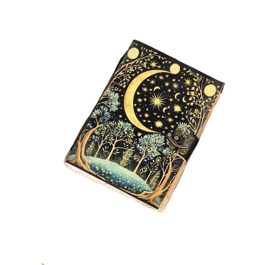 Handmade Leather Journal - Moon Forest