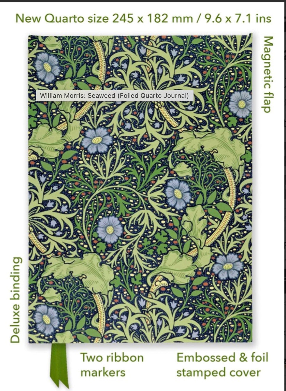 William Morris: Seaweed (Foiled Journal) by A Frame Tree Notebook