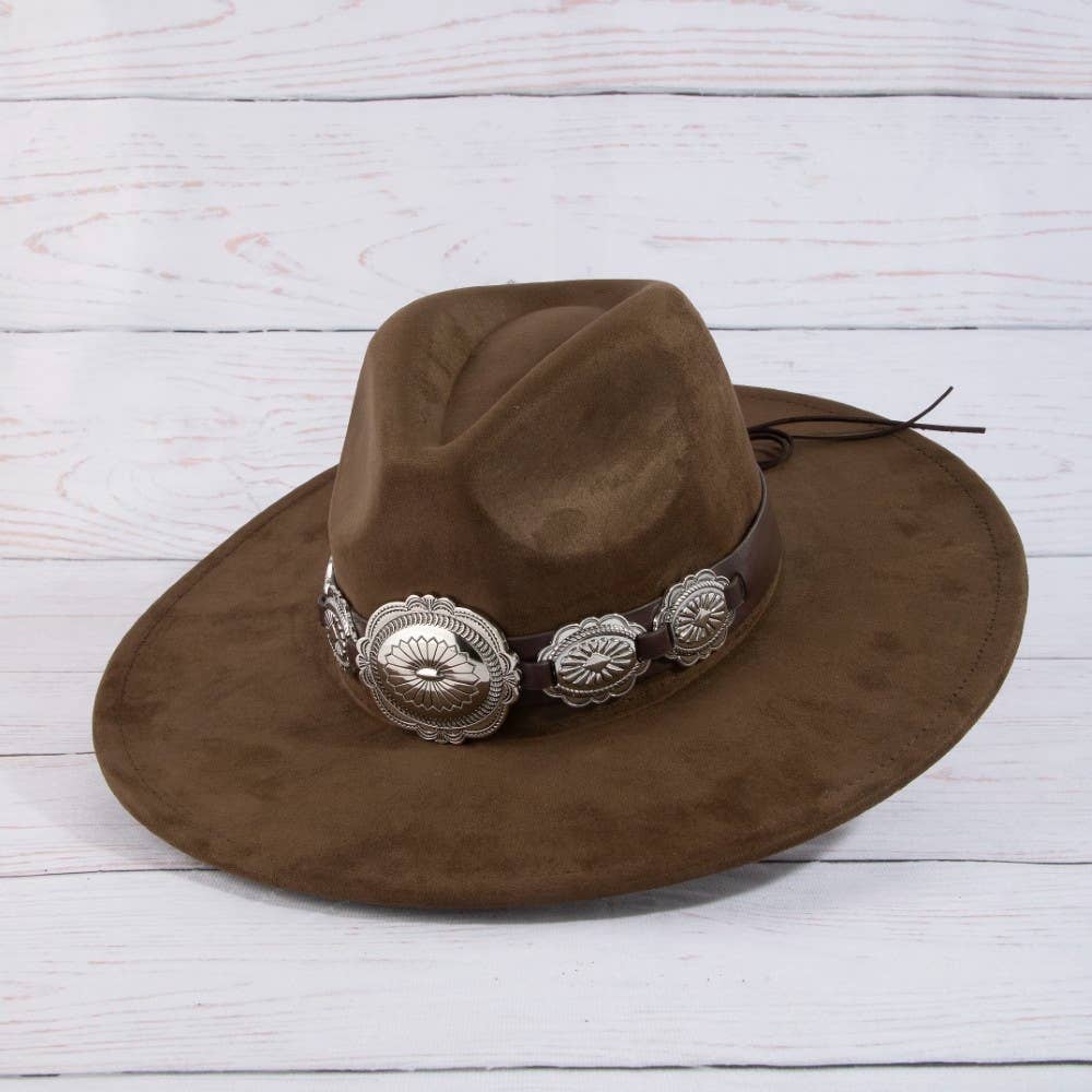 Oversized Concho Band Western Hat - Dark Brown