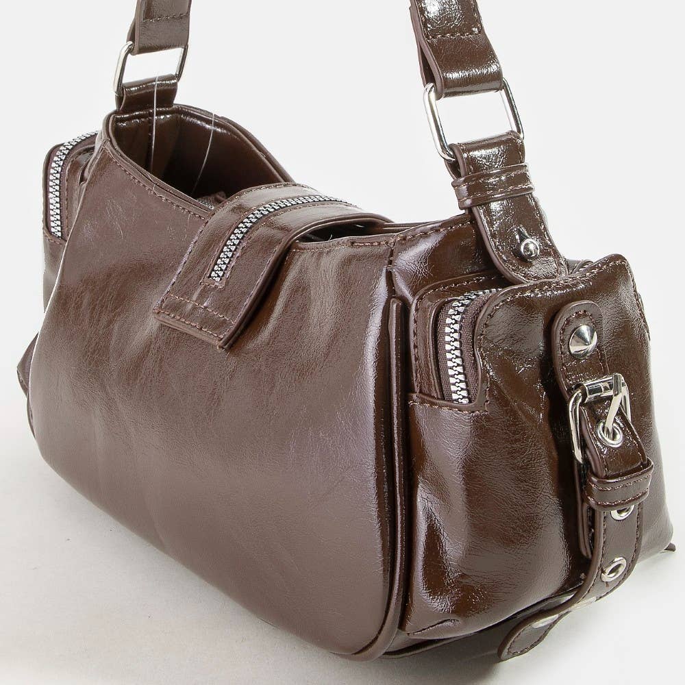 Rivet Detail Leather Shoulder Bag