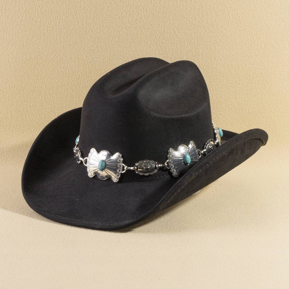 Turquoise Concho Chain Band Western Cowboy Hat