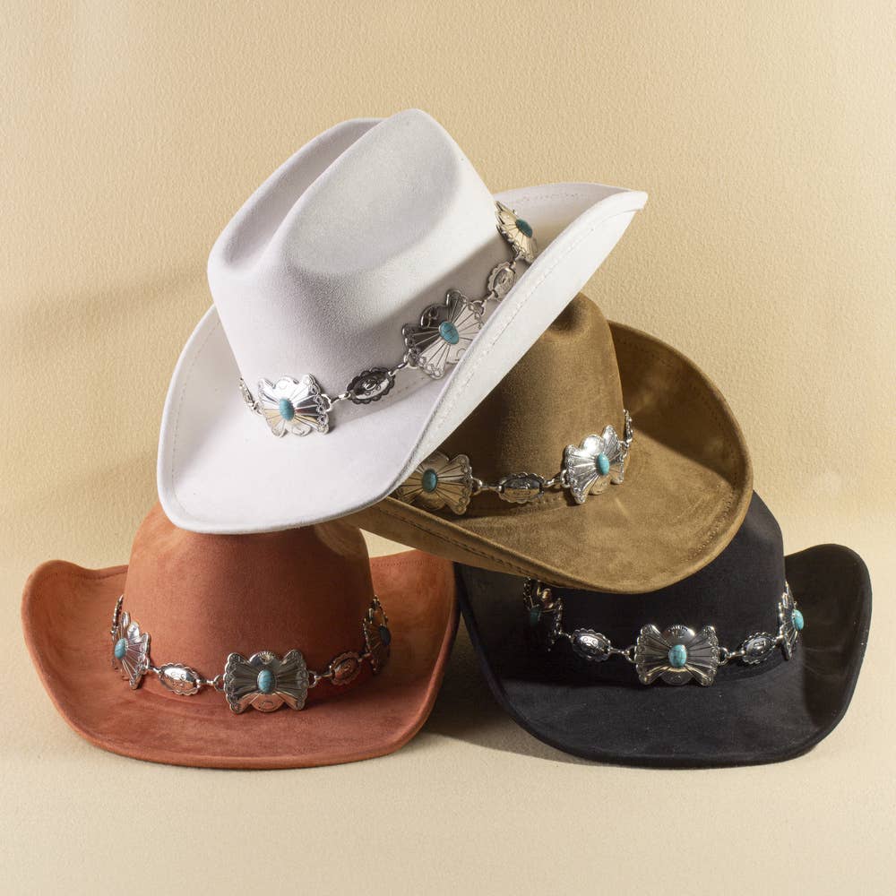 Turquoise Concho Chain Band Western Cowboy Hat