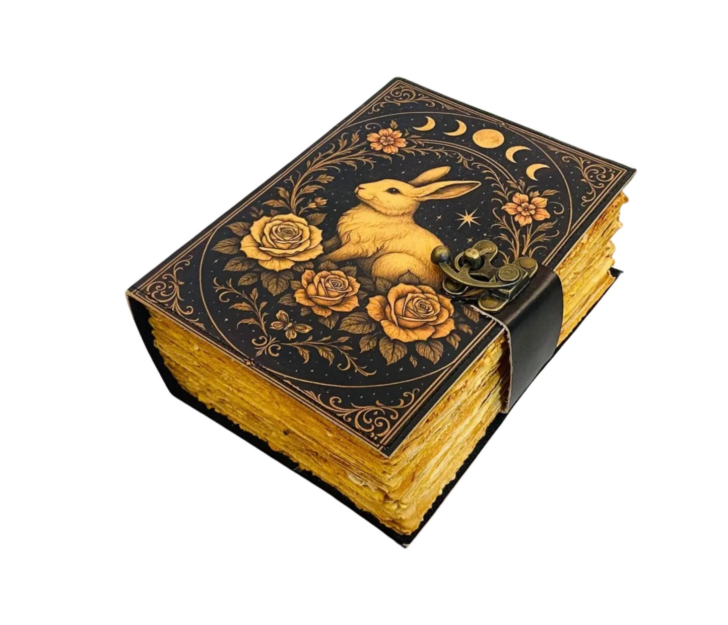 Handmade Leather Journal - Rabbit  & Flowers