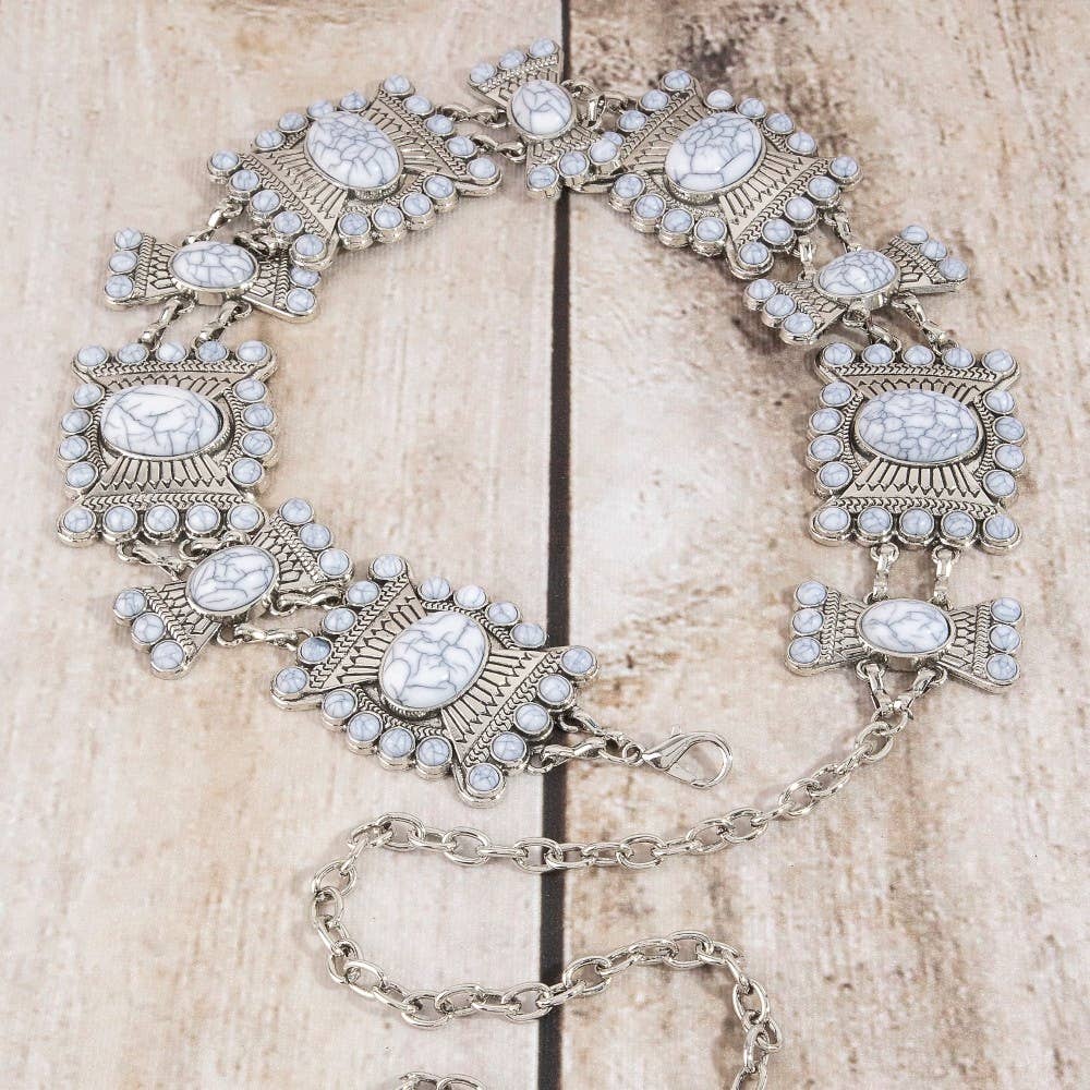 Stone Geometric Concho Chain Belt