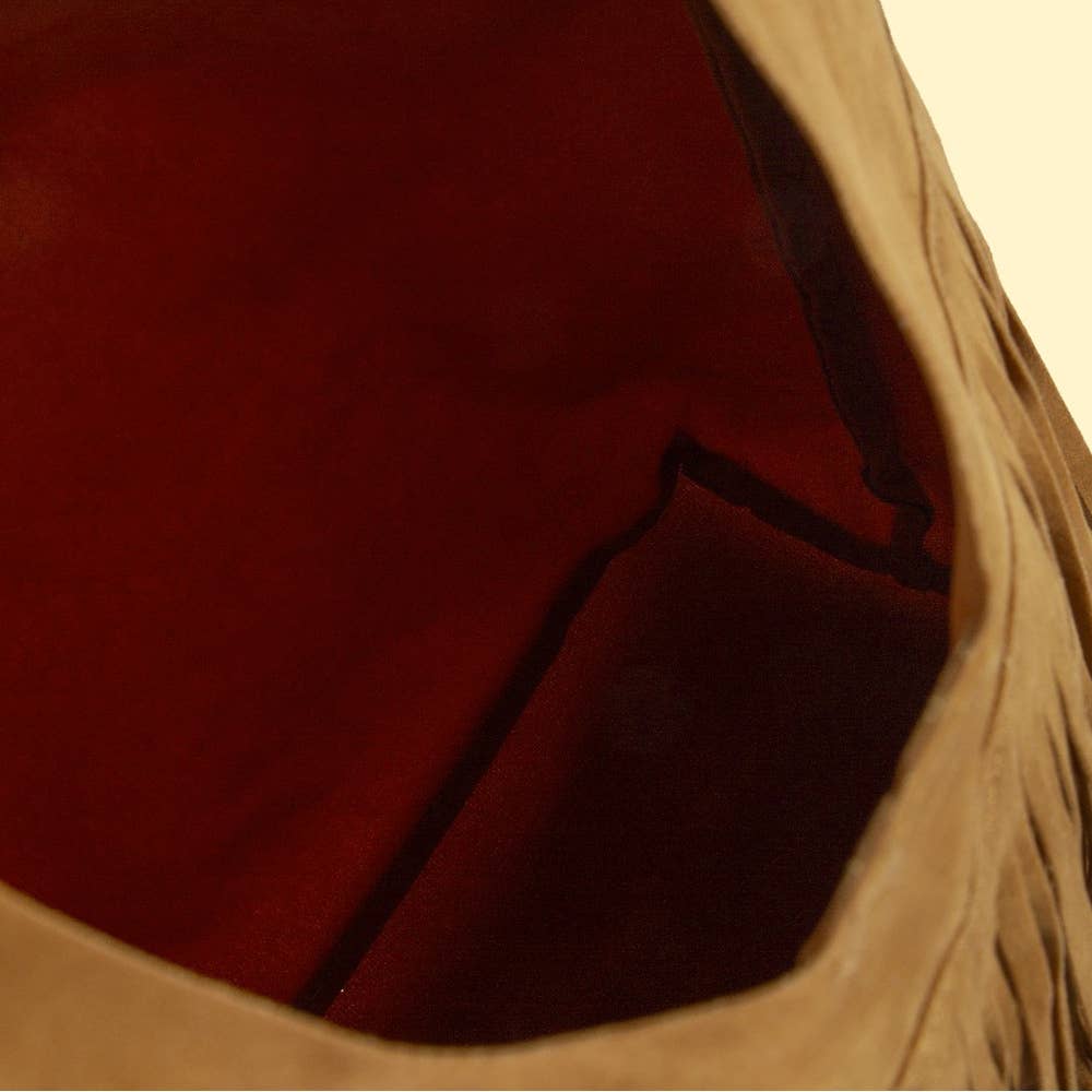 Suede Fringe Hobo Bag With Inner Zip Pouch