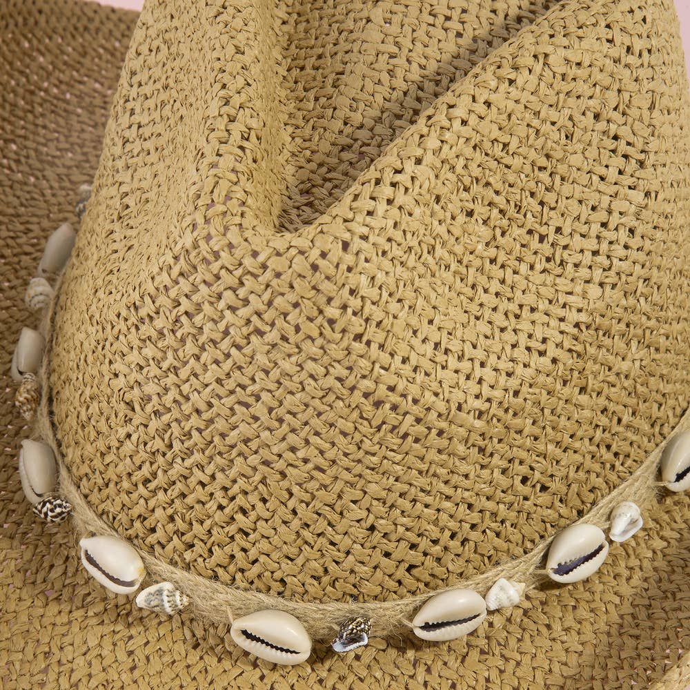 Paper Straw Cowboy Hat With Cowrie Shell Band