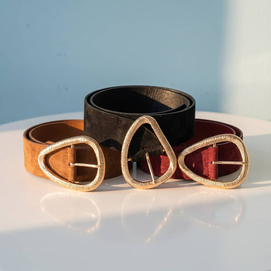 Vegan Suede Belt With Textured Teardrop Buckle