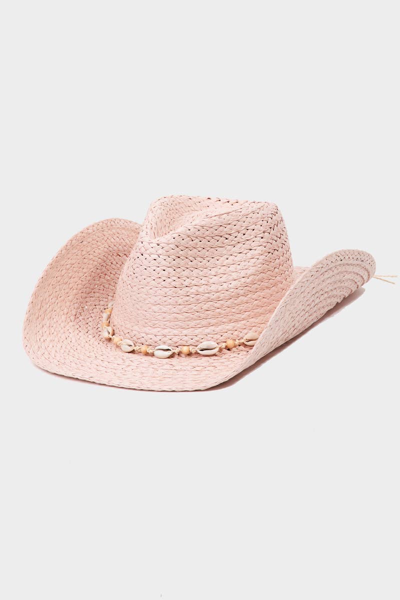 Cowrie Shell Straw Braided Cowboy Hat