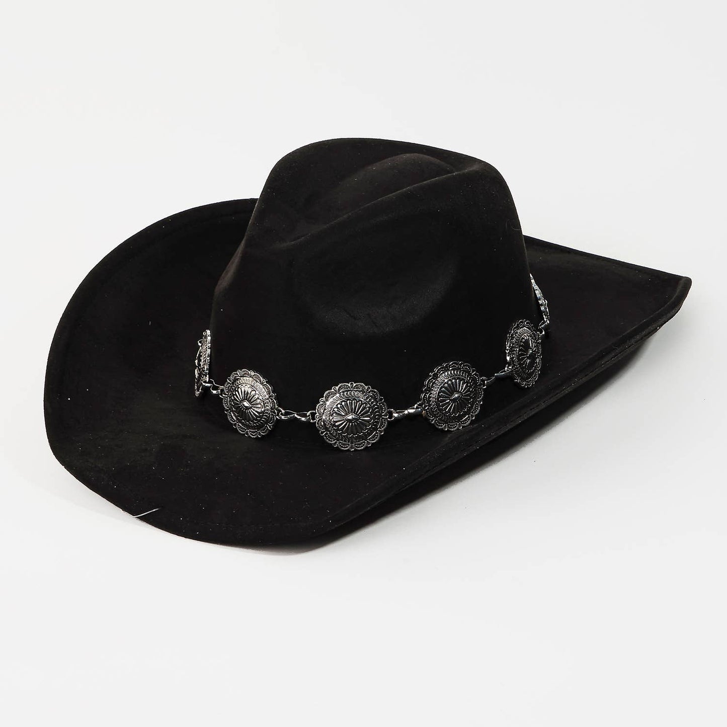 Vegan Suede Cowboy Hat With Concho Chain Band