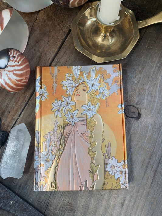Alphonse Mucha Art: The Flowers, Lily Flame Tree Mini Journal