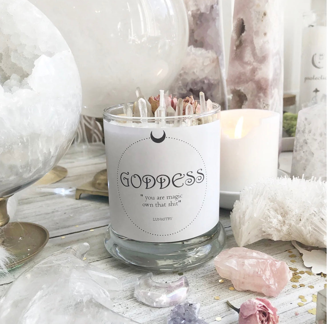 Lunastry Goddess Crystal Candle