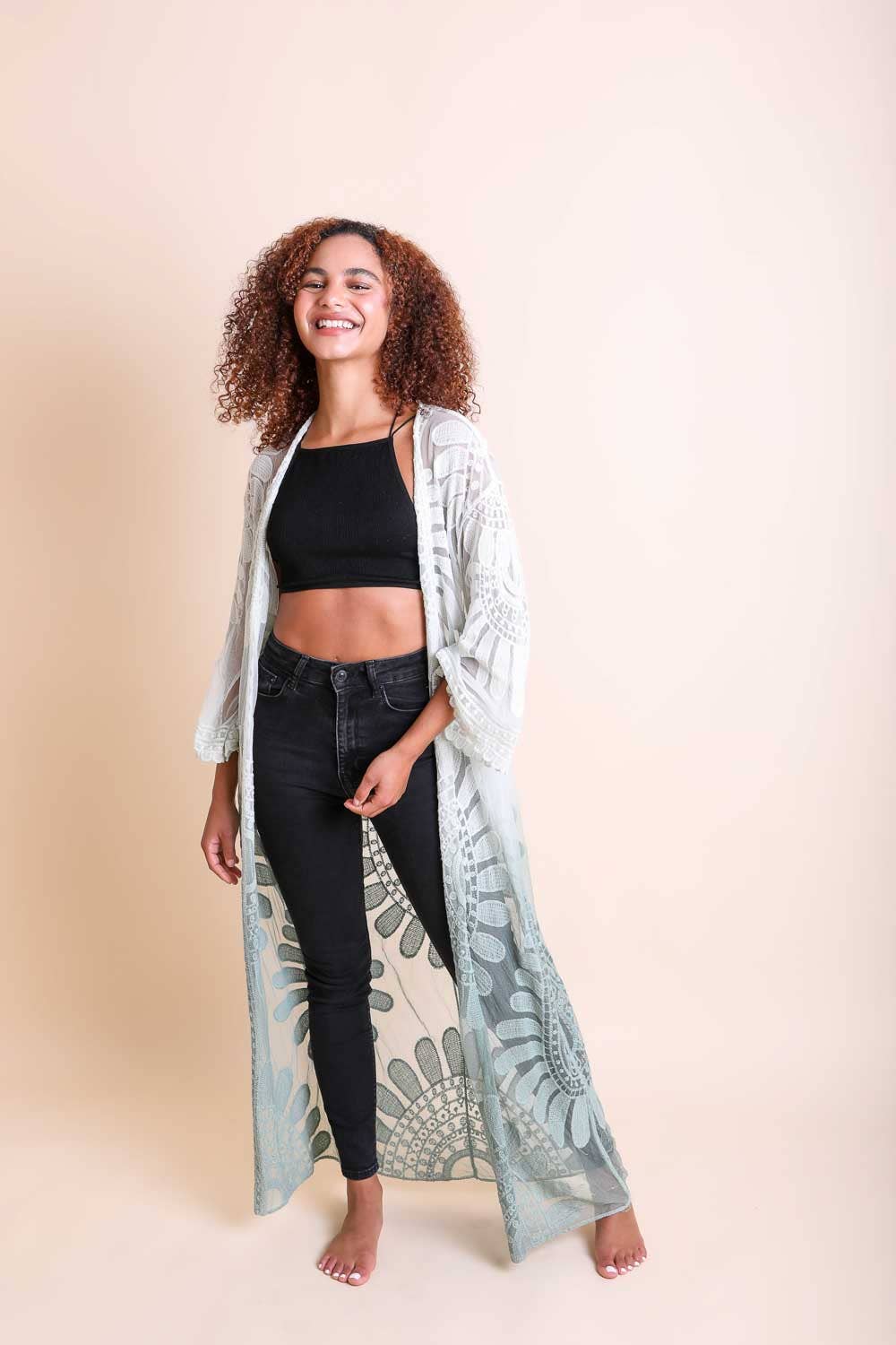 Ombre Lace Kimono Cardigan