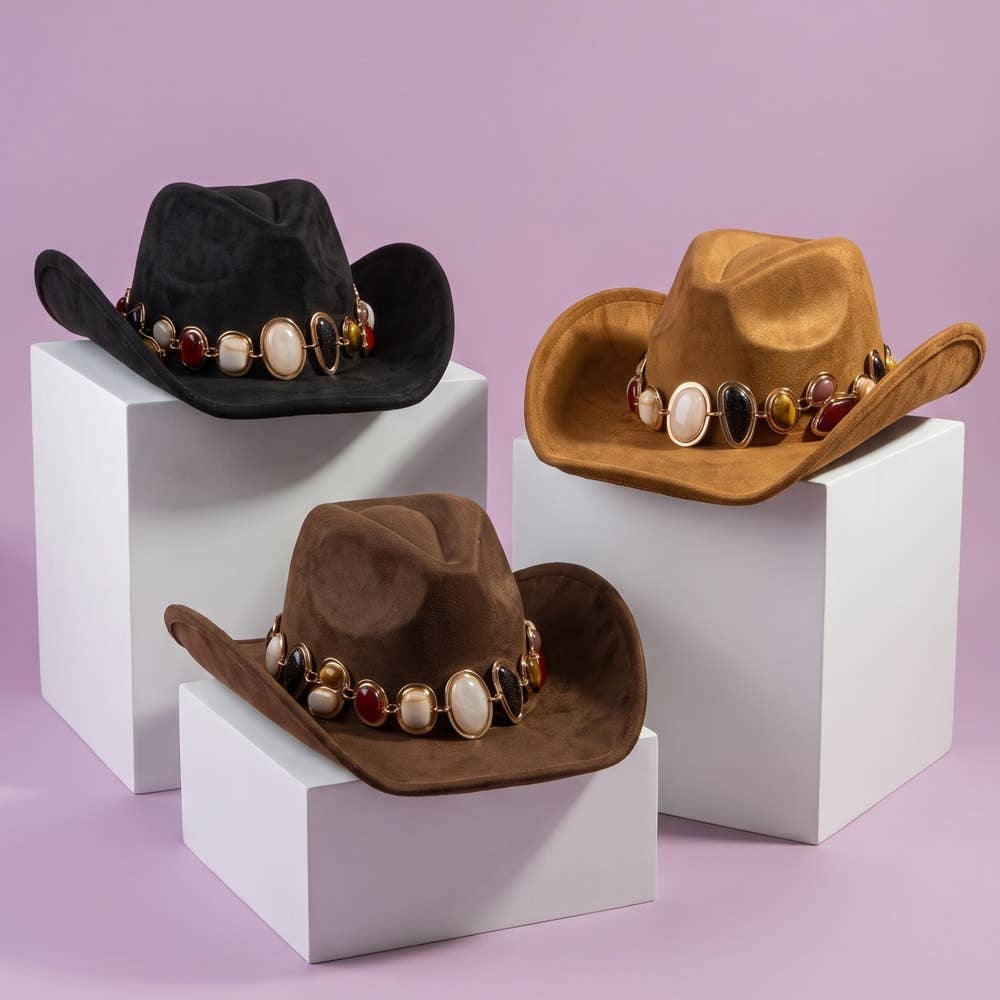 Stone Concho Band Vegan Suede Cowboy Hat