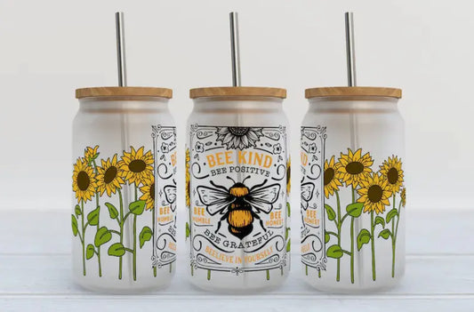 Frosty Glass Travel Cup - Bee Kind Bee Grateful