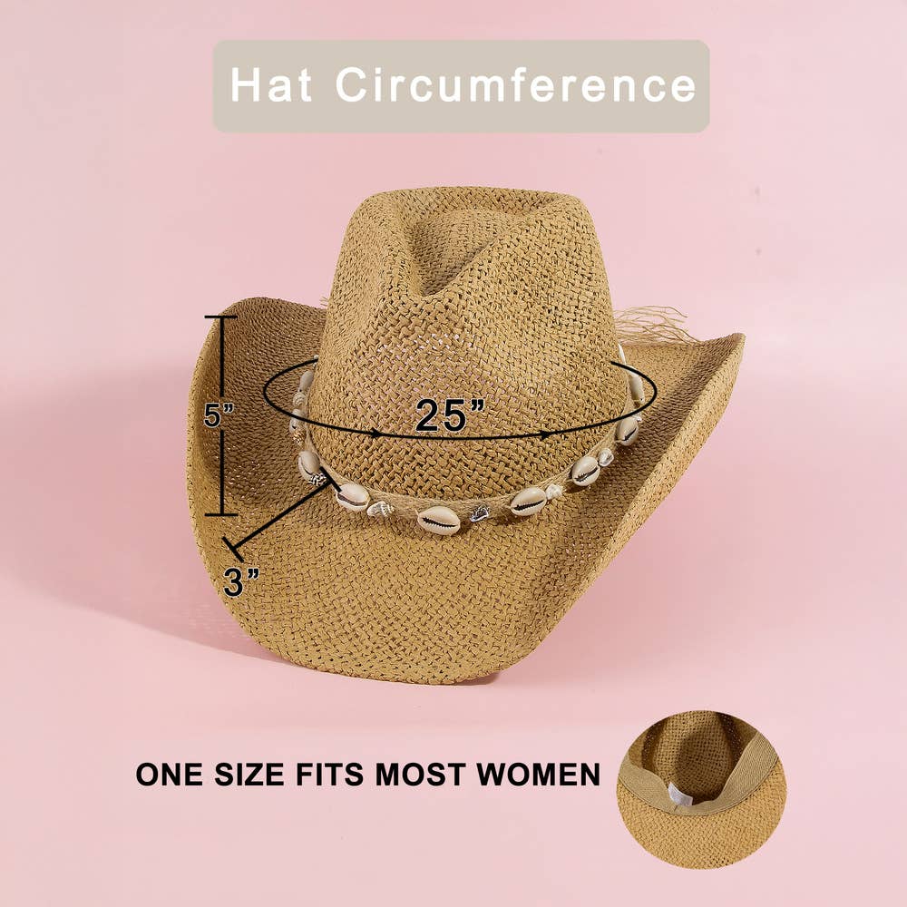 Paper Straw Cowboy Hat With Cowrie Shell Band