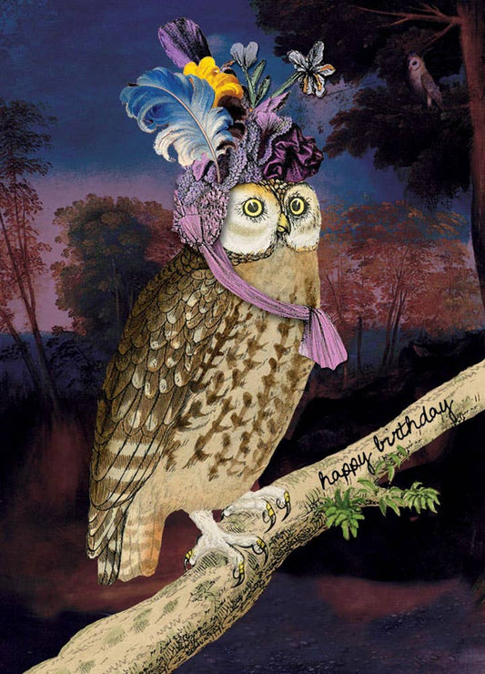 Owl Fancy Hat Greeting Post Card