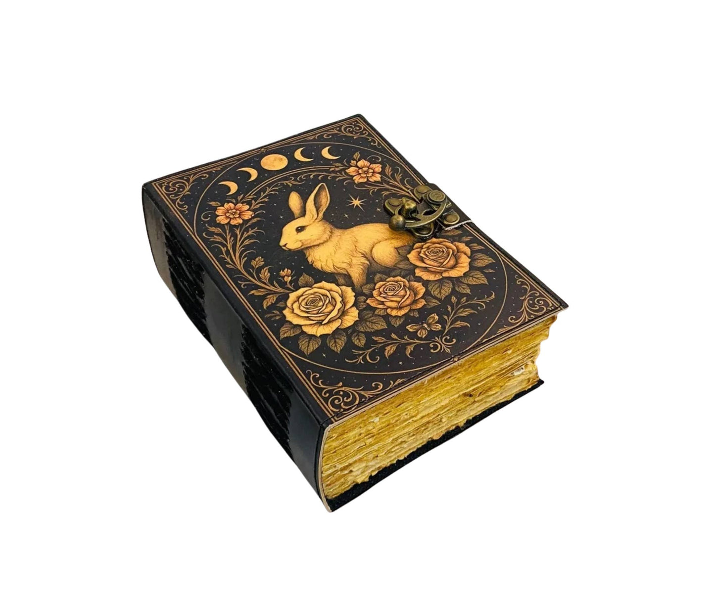 Handmade Leather Journal - Rabbit  & Flowers