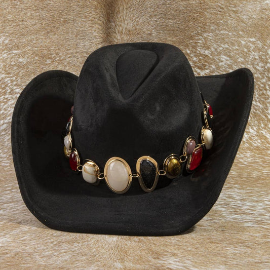 Stone Concho Band Vegan Suede Cowboy Hat