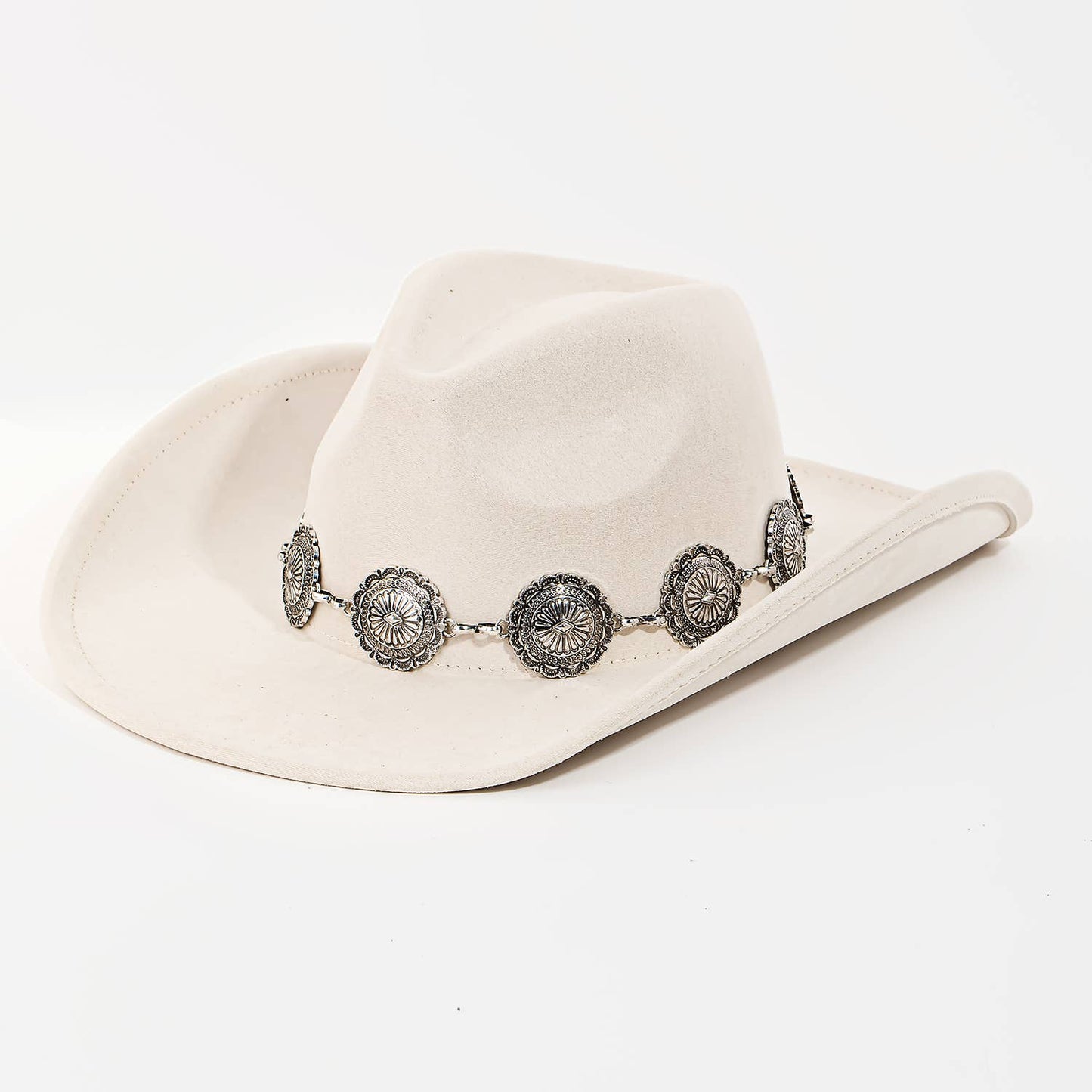 Vegan Suede Cowboy Hat With Concho Chain Band