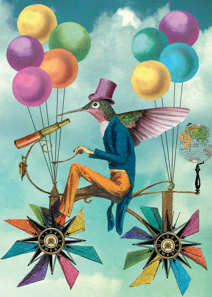 Steampunk Hummingbird Greeting Post Card