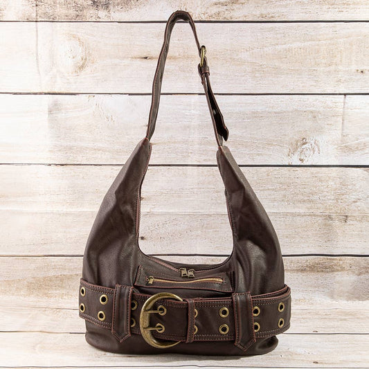 Faux Leather Belted Hobo Shoulder Bag