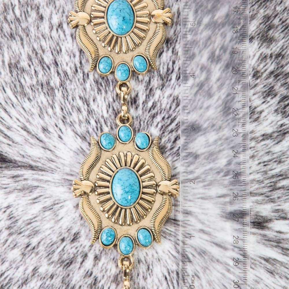Intricate Stone Studs Concho Western Chain Belt