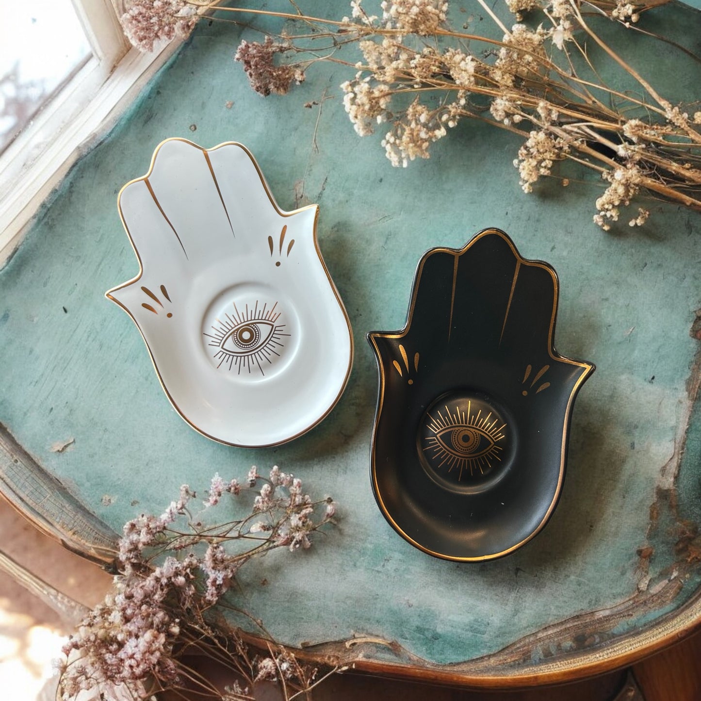 Ceramic Eye Hamsa Hand Dish Tray