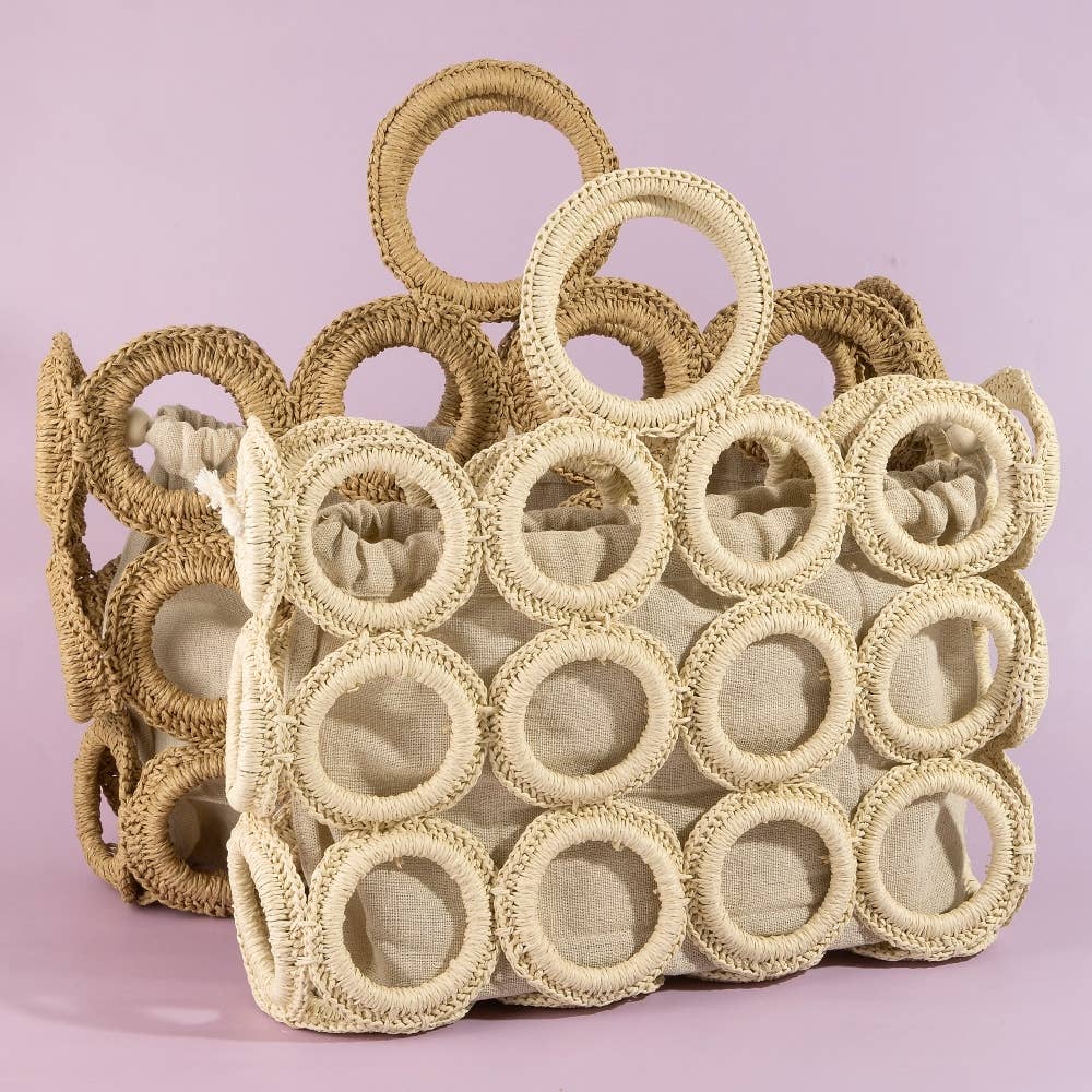 Straw Round Pattern Mesh Hand Bag