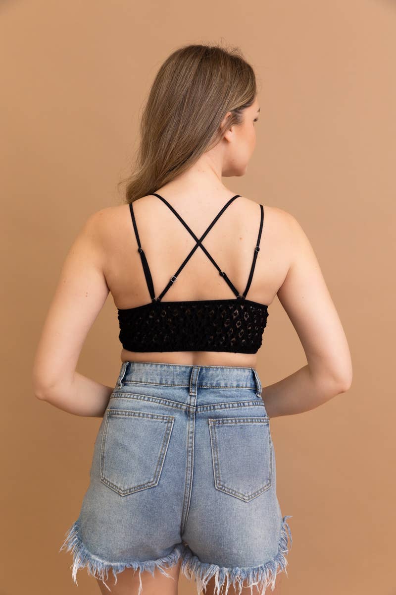 Lace Longline Bralette Padded Comfort & Floral Crochet Trim