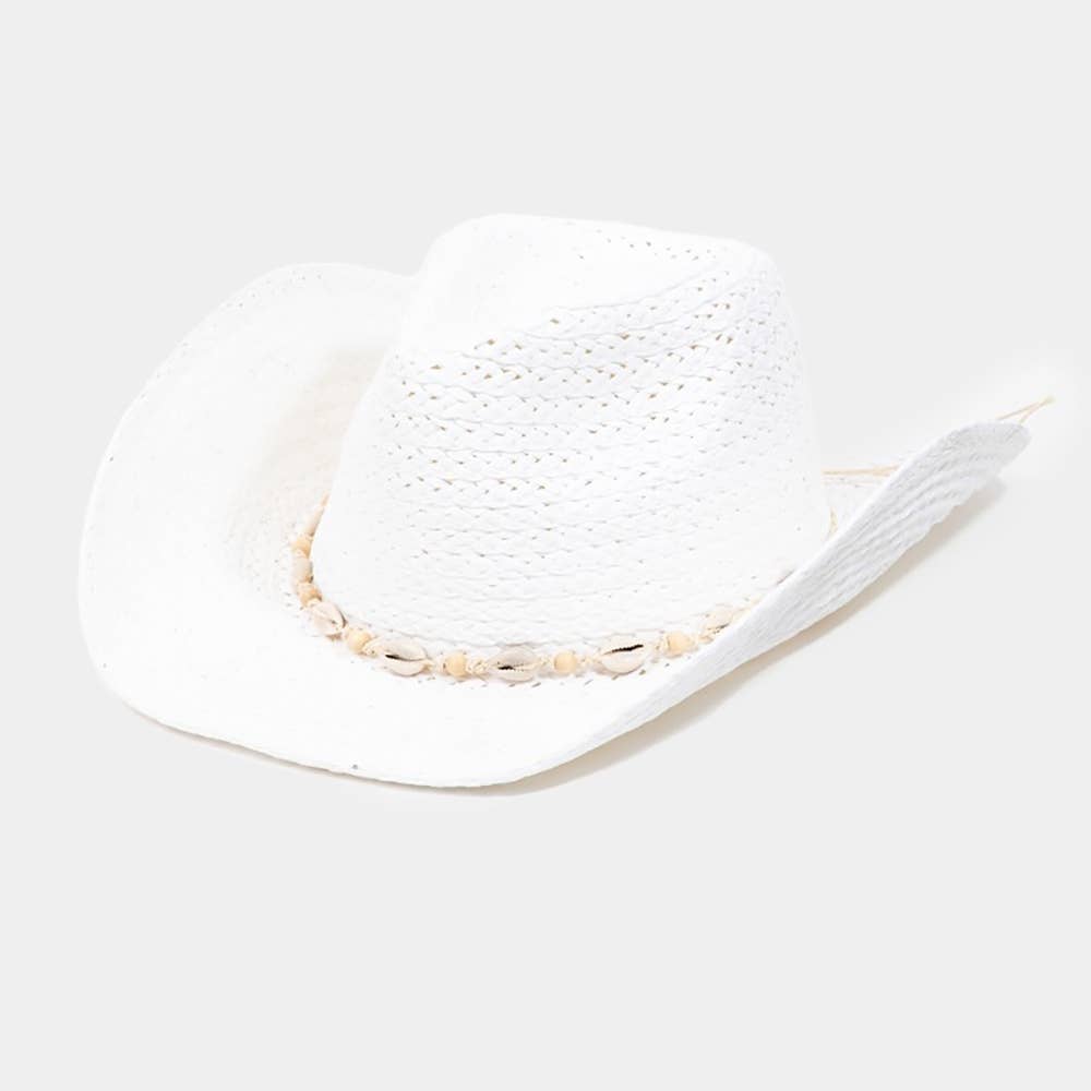 Cowrie Shell Straw Braided Cowboy Hat