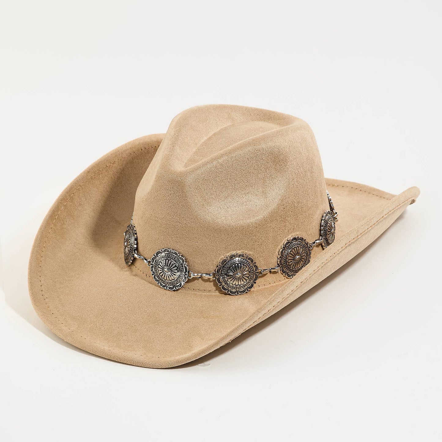 Vegan Suede Cowboy Hat With Concho Chain Band