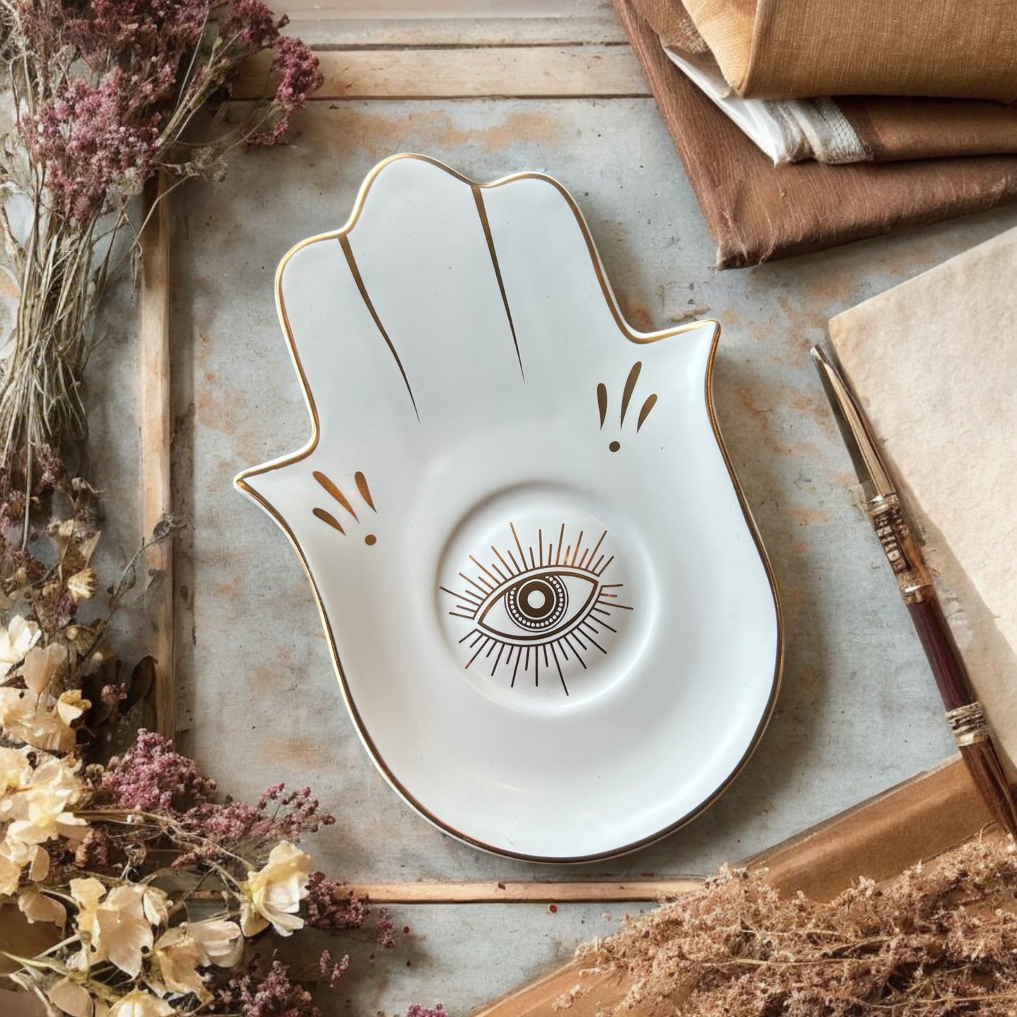 Ceramic Eye Hamsa Hand Dish Tray