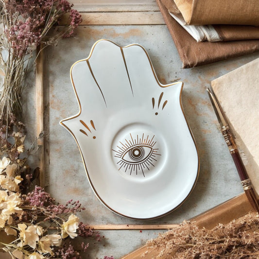 Ceramic Eye Hamsa Hand Dish Tray