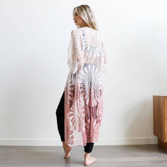Ombre Lace Kimono Cardigan