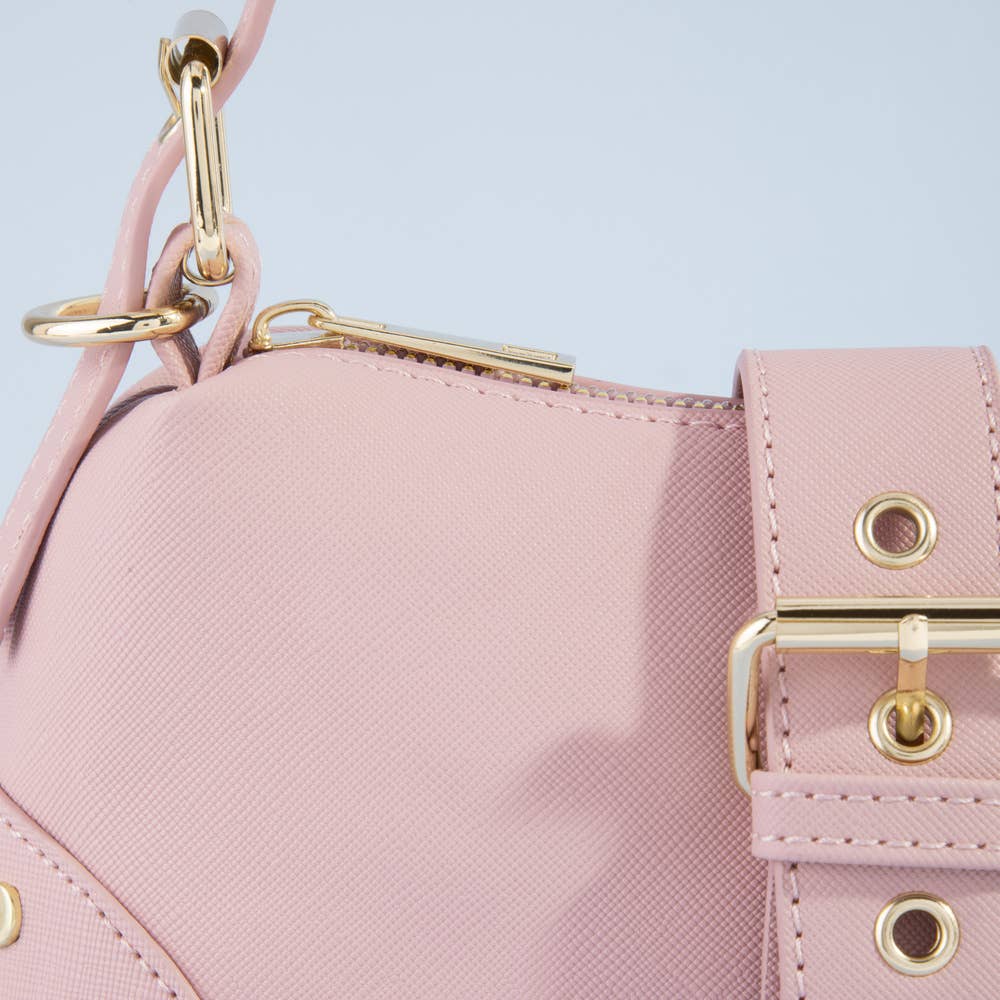 Studded Saffiano Buckle Strap Shoulder Bag