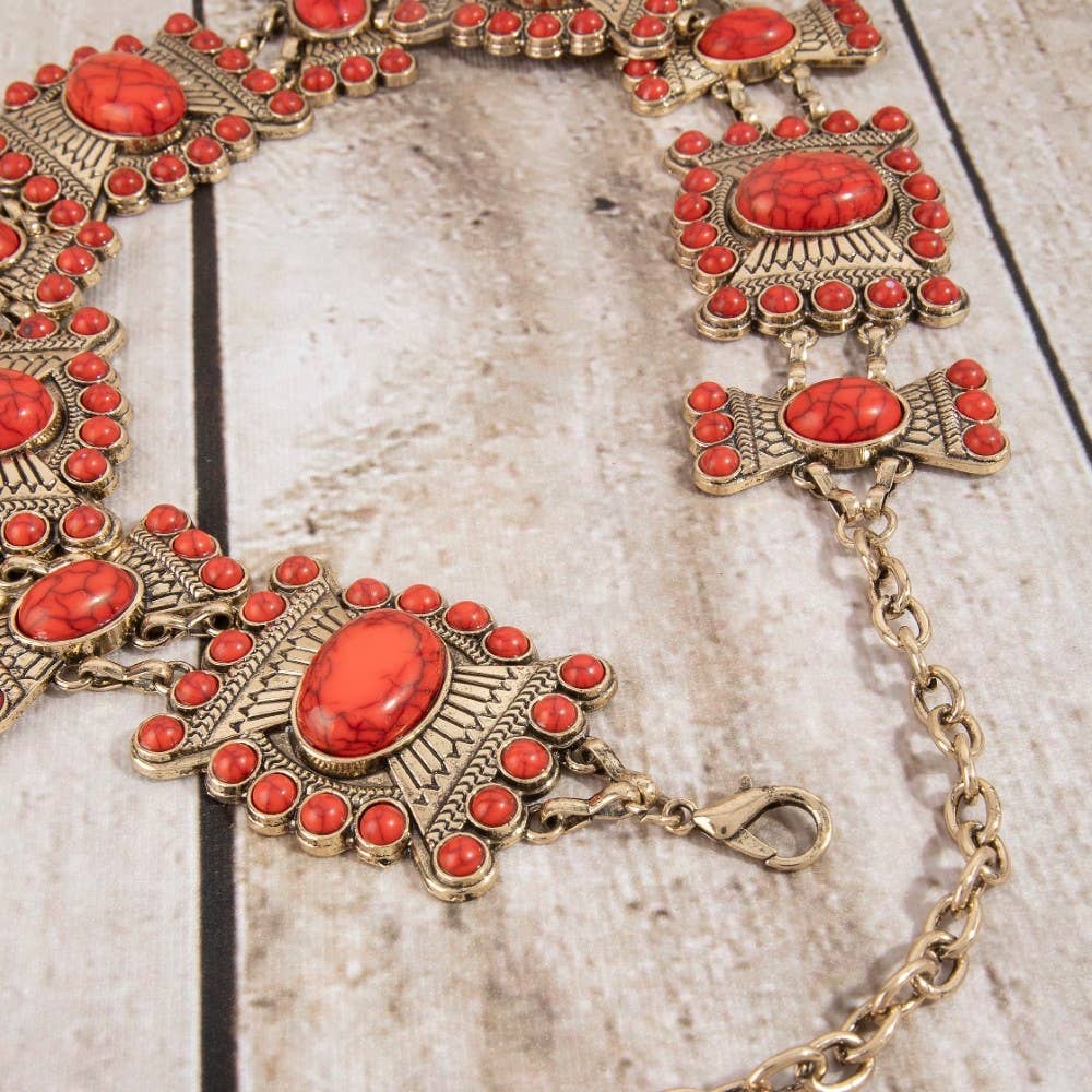 Stone Geometric Concho Chain Belt