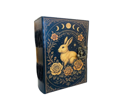 Handmade Leather Journal - Rabbit  & Flowers