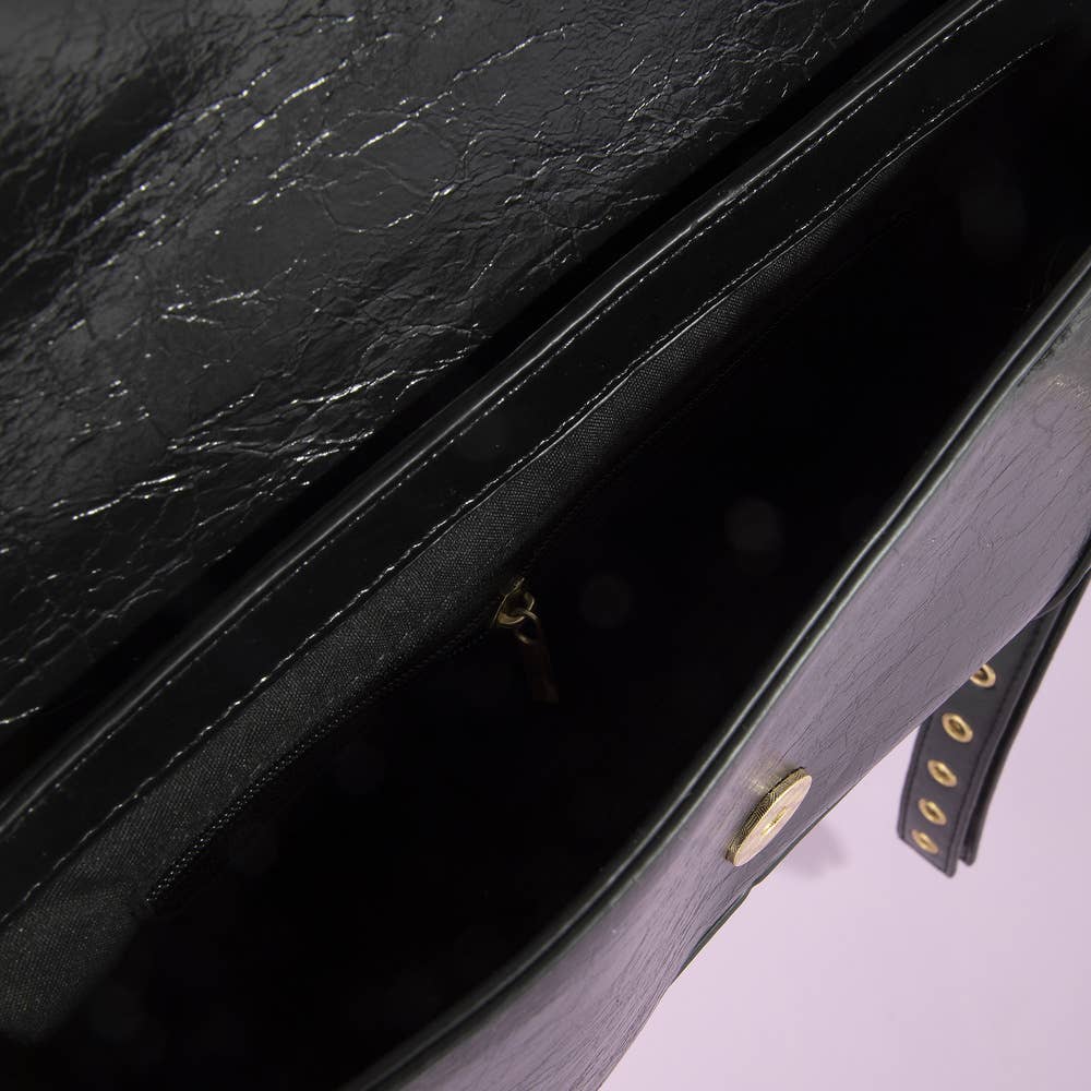 Studded Grommet Strap Buckle Flap Shoulder Bag