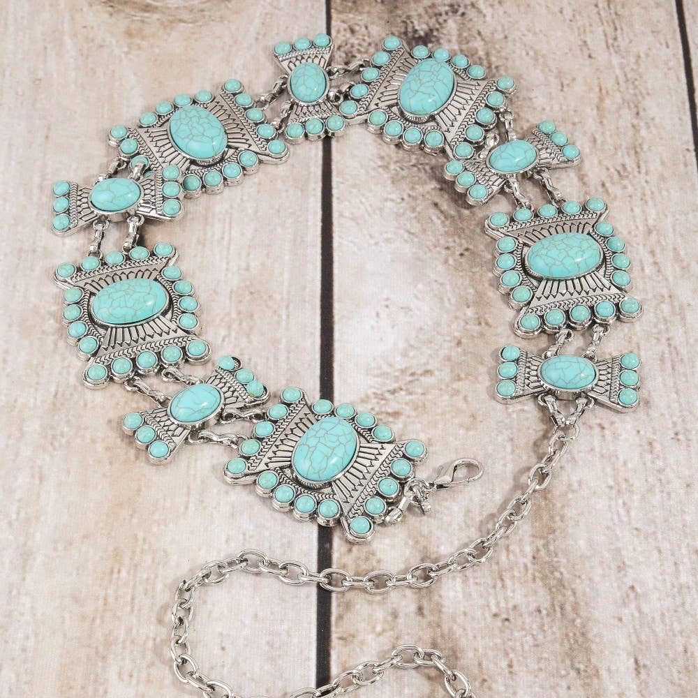 Stone Geometric Concho Chain Belt