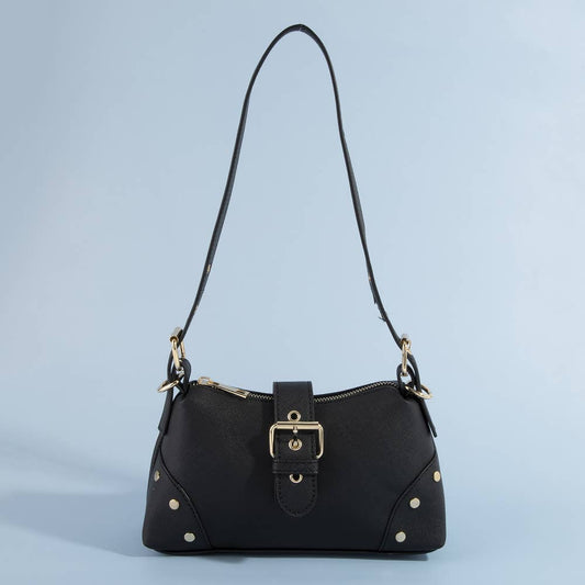 Studded Saffiano Buckle Strap Shoulder Bag