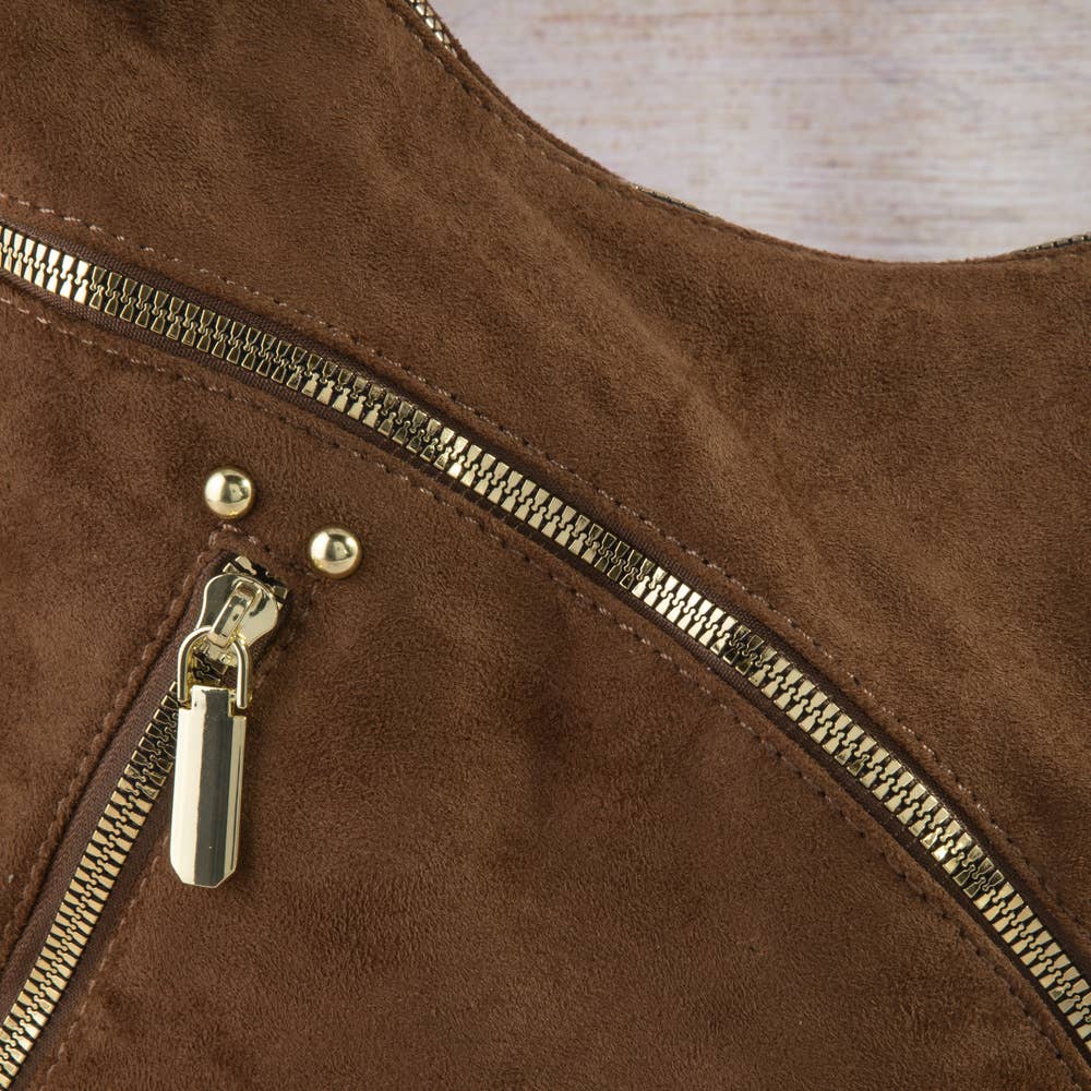 Suede Zip Detail Buckle Hobo Bag