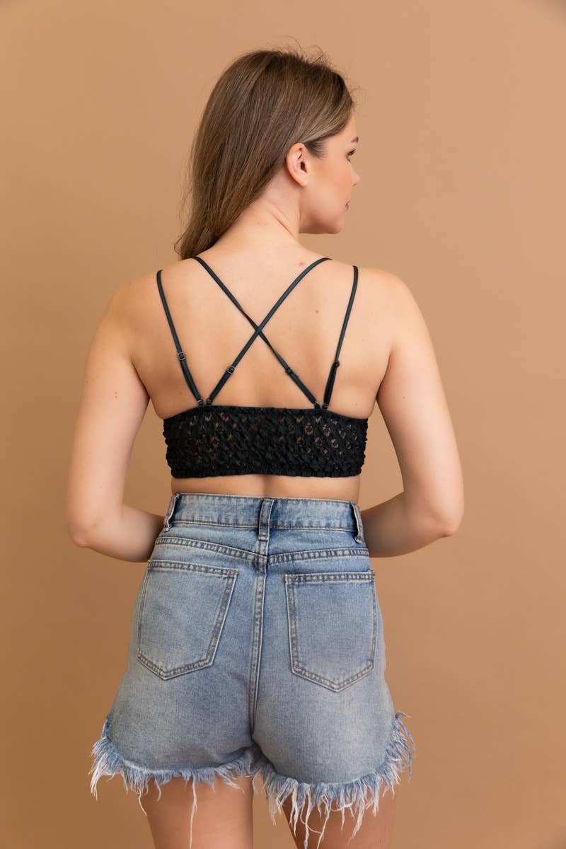Lace Longline Bralette Padded Comfort & Floral Crochet Trim
