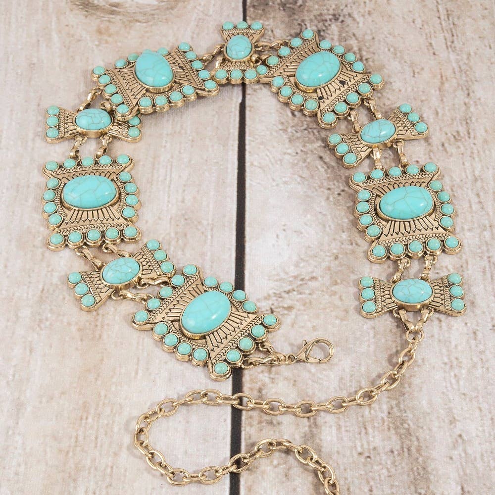 Stone Geometric Concho Chain Belt