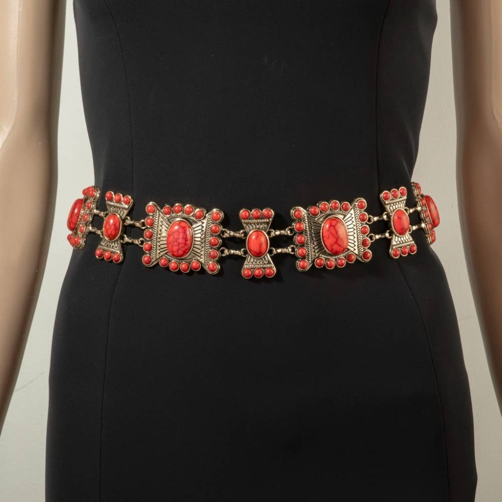 Stone Geometric Concho Chain Belt