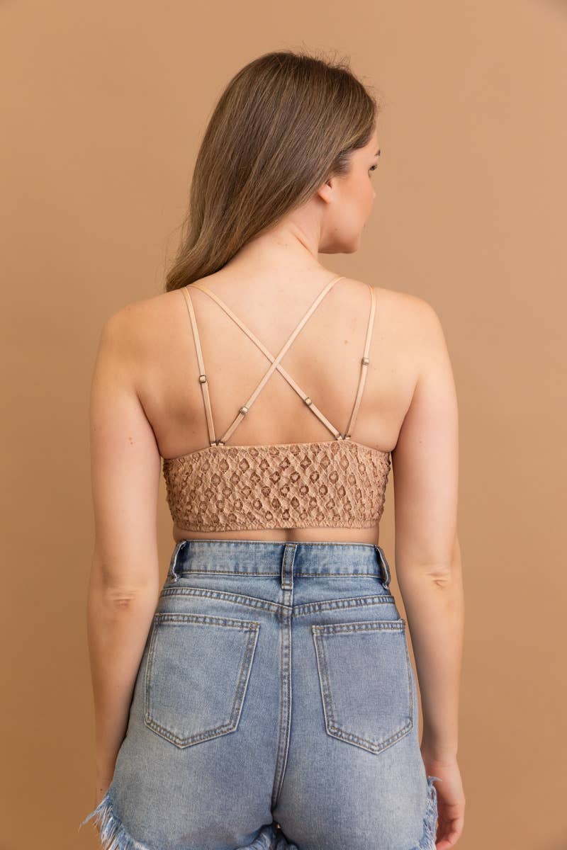 Lace Longline Bralette Padded Comfort & Floral Crochet Trim