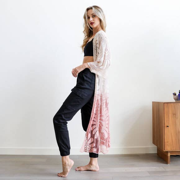 Ombre Lace Kimono Cardigan