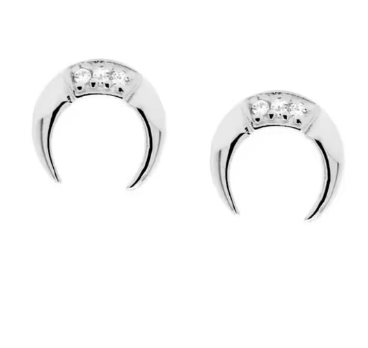 067 Sterling Silver Moon Rhinestone Studs Earring