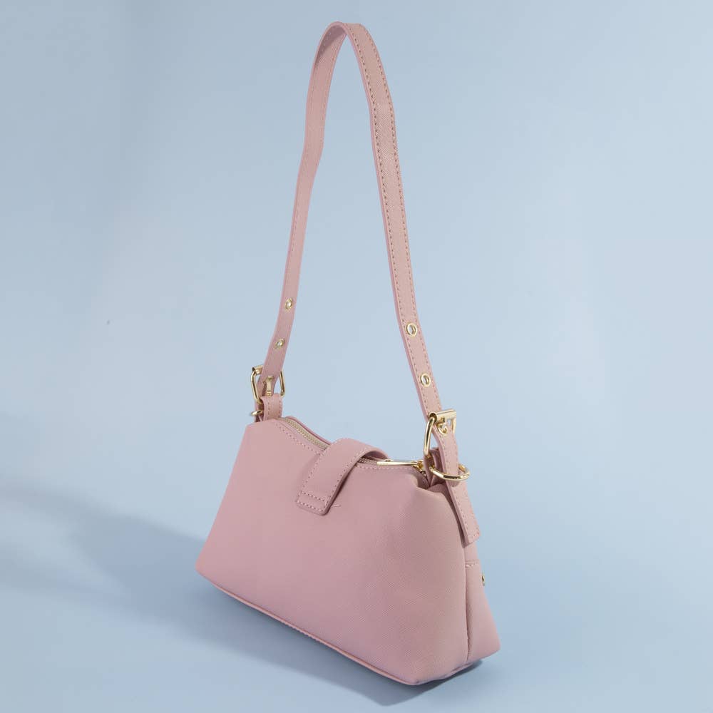Studded Saffiano Buckle Strap Shoulder Bag