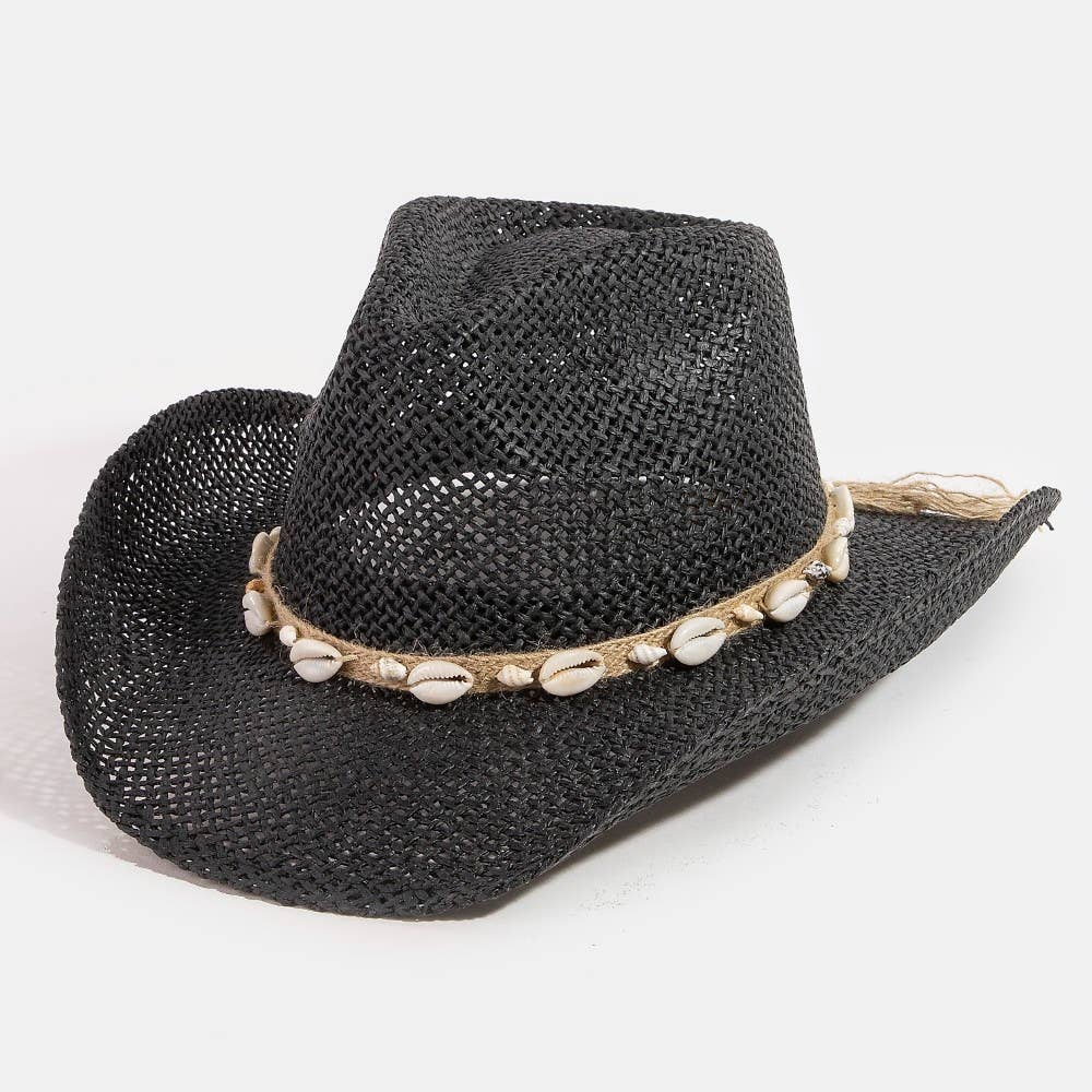 Paper Straw Cowboy Hat With Cowrie Shell Band